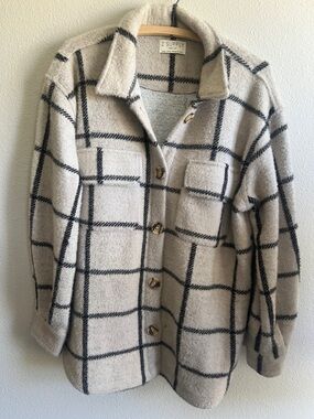 Z Supply Beige and Black Windowpane Button Jacket